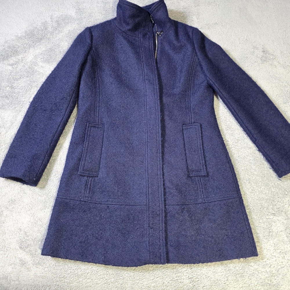 Calvin Klein Womens Medium Wool Blend Coat Navy Blue Funnel‎ Neck Zip Front